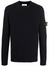 Wappen Patch Crew Neck Ribbed Wool Knit Top Navy - STONE ISLAND - BALAAN 3