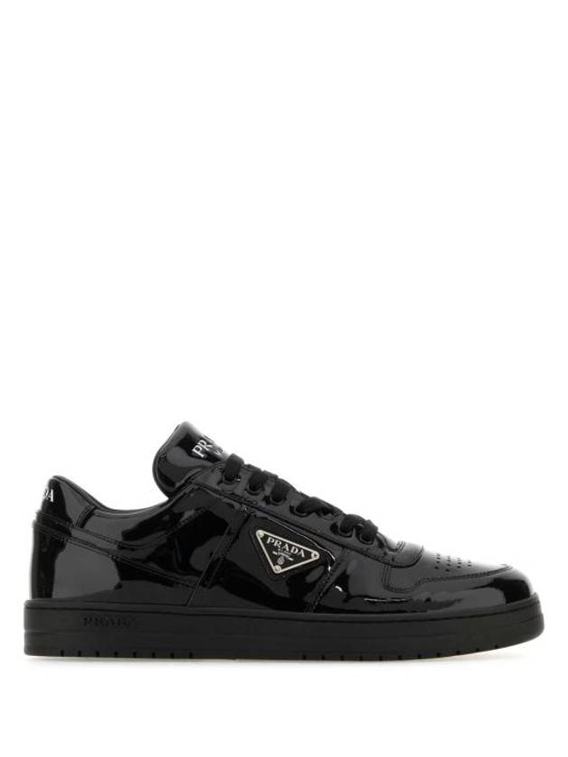 Men's Downtown Triangle Logo Leather Low Top Sneakers Black - PRADA - BALAAN 2