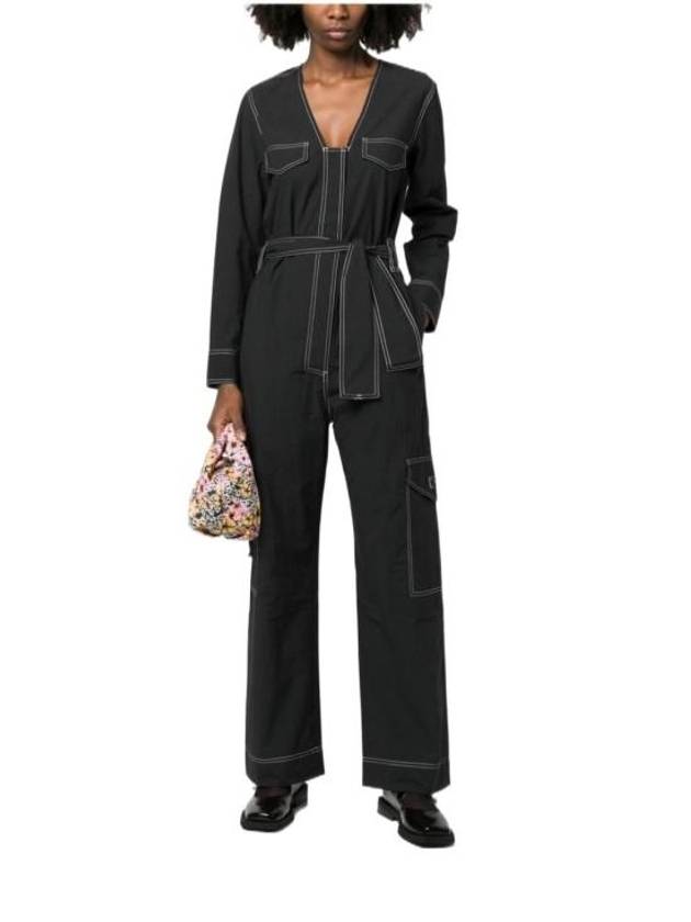 Stitch Detail Belted Jumpsuit Black - GANNI - BALAAN 3