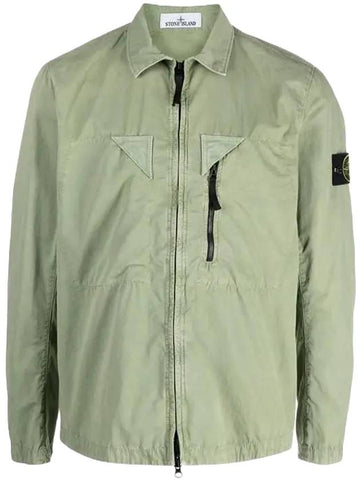 Wappen Patch Old Treatment Zip-Up Overshirt Sage Green - STONE ISLAND - BALAAN 1