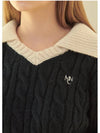 Women's Fluffy Open Collar Knit Navy - MICANE - BALAAN 4