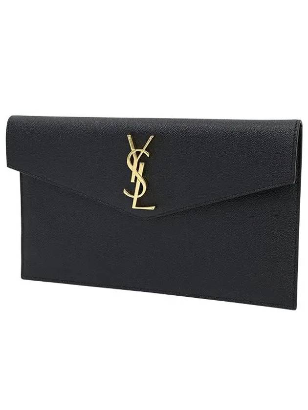 Uptown Grain de Poudre Embossed Leather Clutch Bag Black - SAINT LAURENT - BALAAN 4