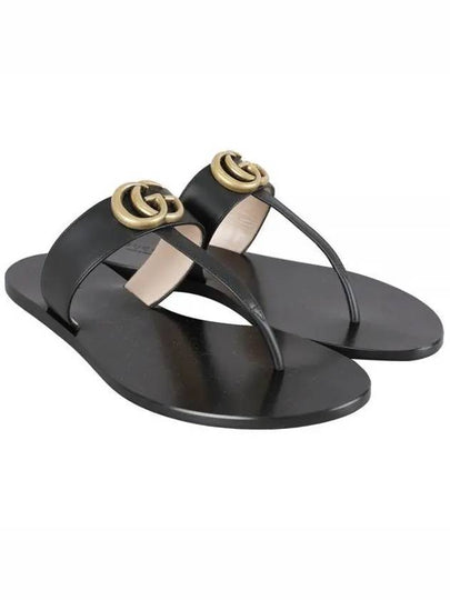 Women's GG Marmont T Strap Leather Flip Flops Black - GUCCI - BALAAN 2