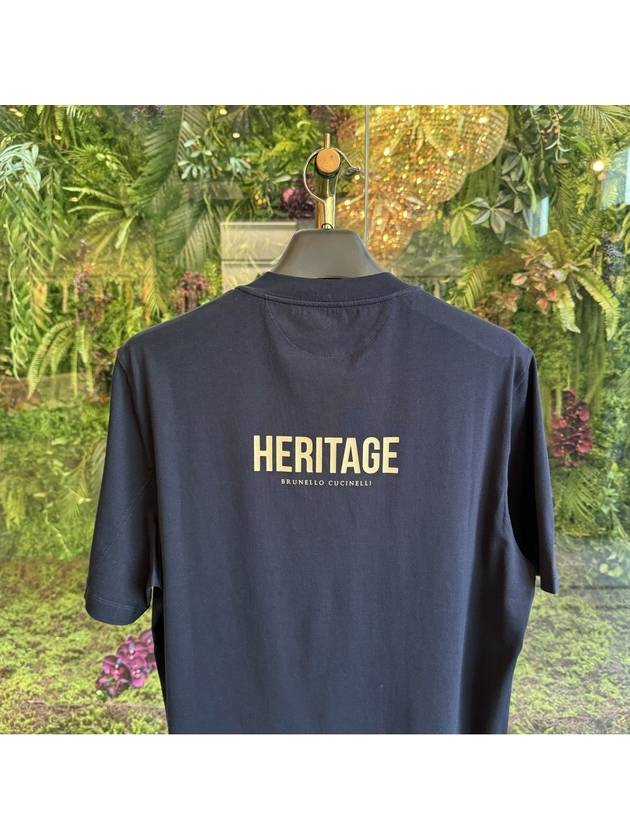 Men's Back Printing Short Sleeve T-Shirt Navy - BRUNELLO CUCINELLI - BALAAN 6