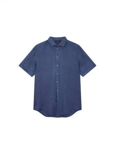 Men s Short Sleeve Linen Shirt Dark Blue 271131 - EMPORIO ARMANI - BALAAN 1