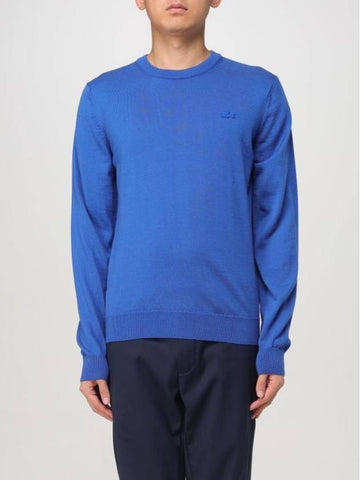 Men's Regular Fit Crew Neck Wool Knit Top Blue - LACOSTE - BALAAN 1