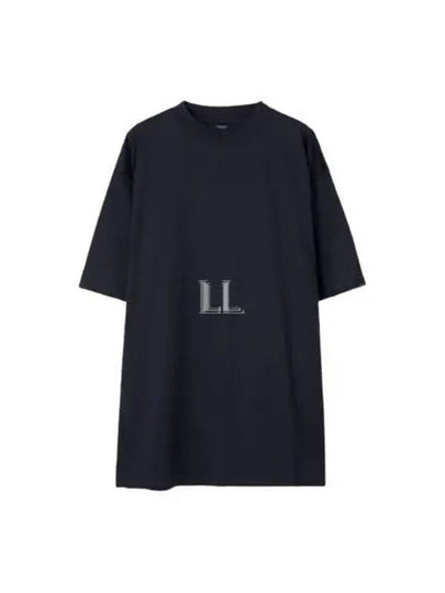 Cotton Crew Neck Short Sleeve T-Shirt Navy - BALENCIAGA - BALAAN 2