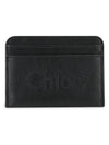 Sense Embroidered Logo Calfskin Card Wallet Black - CHLOE - BALAAN 2