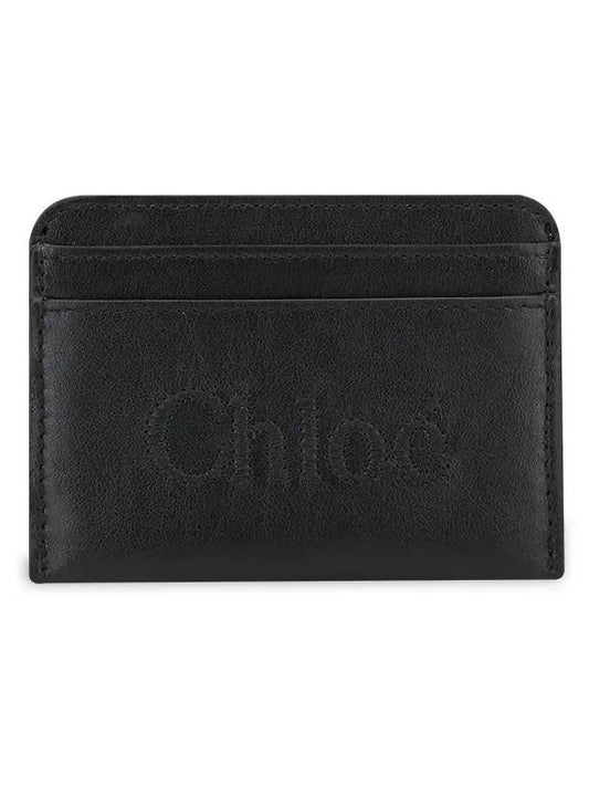 Sense Embroidered Logo Calfskin Card Wallet Black - CHLOE - BALAAN 2