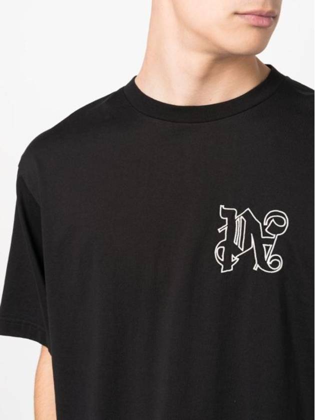 Men's Monogram Logo Print Short Sleeve T-Shirt Black - PALM ANGELS - BALAAN 3