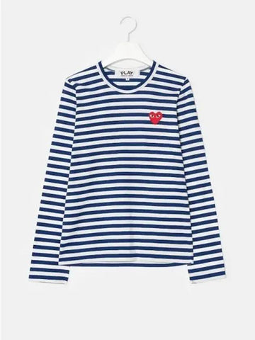 Unisex Red Heart Waffen Striped T shirt Blue White Domestic Product GM0024050992393 - COMME DES GARCONS PLAY - BALAAN 1