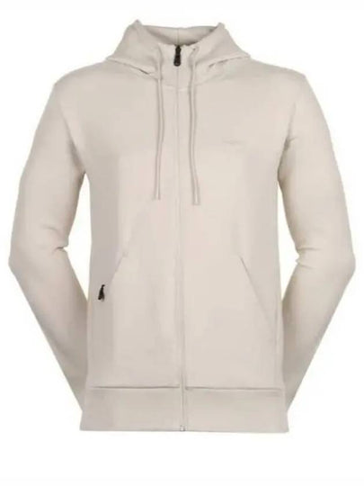 Logo Print Stretch Cotton Zip-Up Hoodie Beige - HUGO BOSS - BALAAN 2