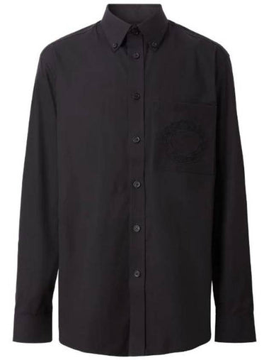 Men's Embroidered Oak Leaf Crest Stretch Cotton Long Sleeve Shirt Black - BURBERRY - BALAAN 1