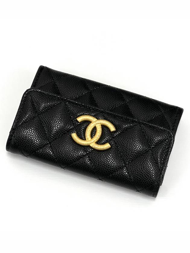 Gold Hardware CC Logo Calfskin Flap Half Wallet Black - CHANEL - BALAAN 5