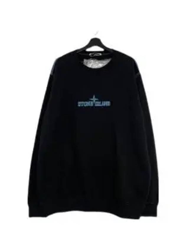 Logo Print Crew Neck Cotton Sweatshirt Black - STONE ISLAND - BALAAN 1