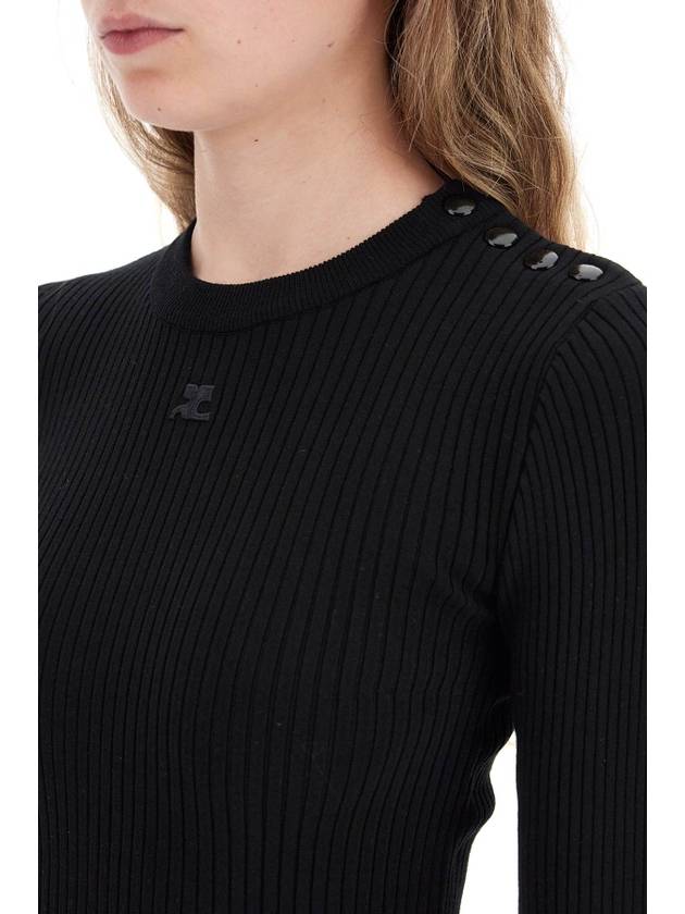 Shoulder Snap Rib Knit Top Black - COURREGES - BALAAN 5