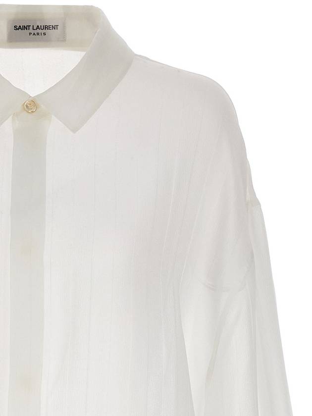 Silk Long Sleeve Shirt White - SAINT LAURENT - BALAAN 4