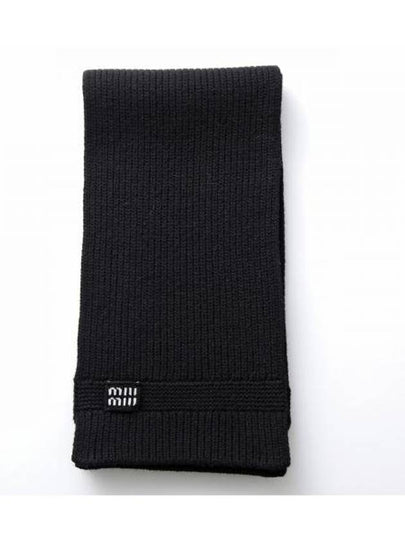 Intarsia Logo Wool Cashmere Muffler Black - MIU MIU - BALAAN 2