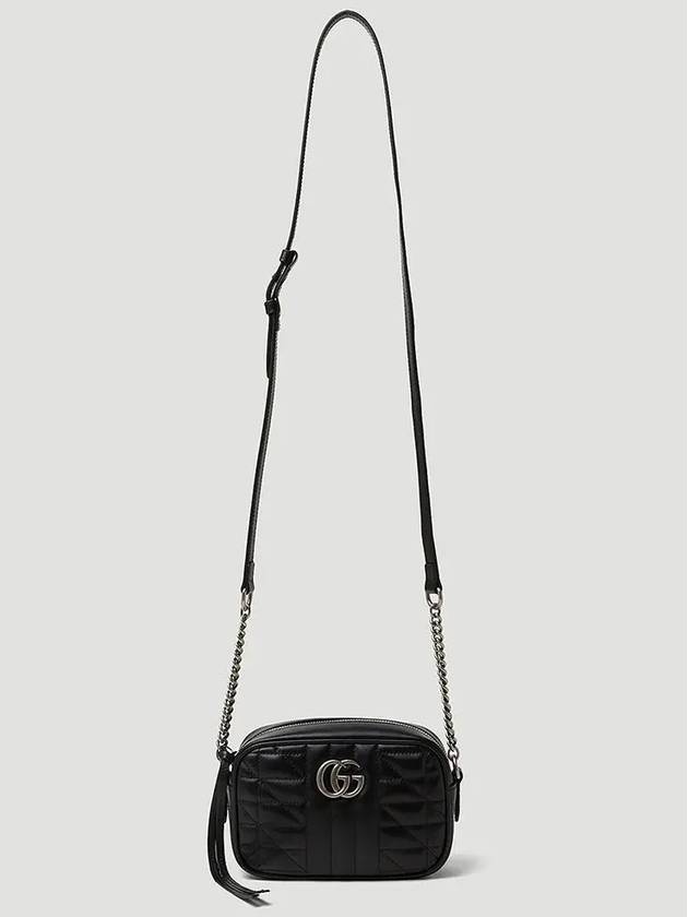 GG Silver Tone Marmont Quilted Top Zipper Leather Mini Shoulder Bag Black - GUCCI - BALAAN 2