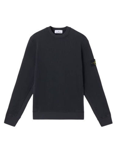Organic Cotton Waffle Fleece Crew Neck Sweatshirt Navy - STONE ISLAND - BALAAN 1