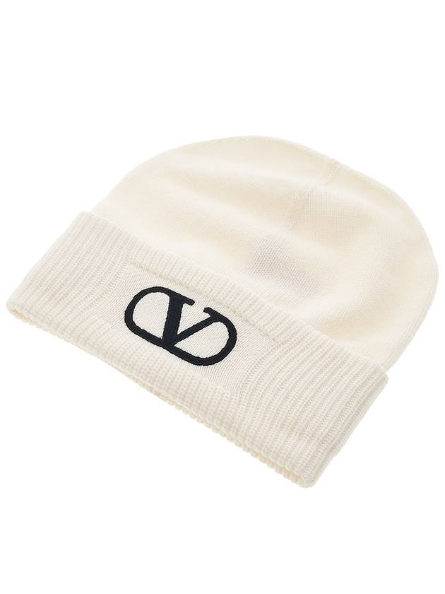 Signature V Logo Wool Beanie Ivory - VALENTINO - BALAAN 4