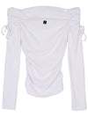 Logo Ribbon Shirring Off Shoulder Long Sleeve T-Shirt White - HIGH SCHOOL DISCO - BALAAN 3