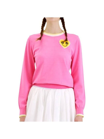 yellow heart color matching line pullover knit top pink - GOXO - BALAAN 1