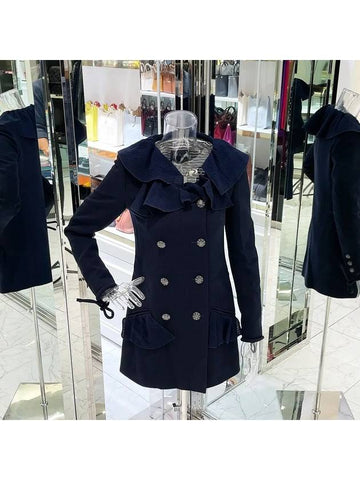 20S Frill Wool Coat 38 Navy 3ET1317 - CHANEL - BALAAN 1