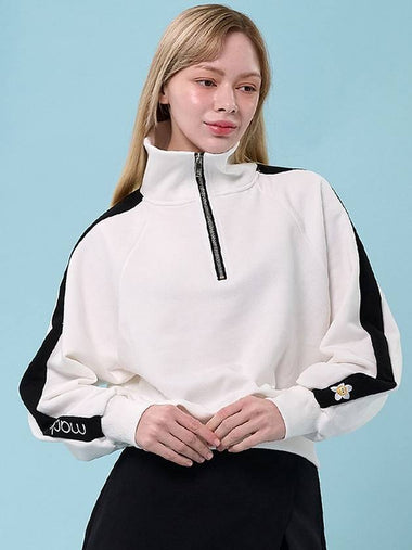 Karina color combination zip-up sweatshirt zip-up long sleeve T-shirt white MCSS24TS9WH - MACKY - BALAAN 1