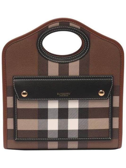 Mini Pocket Checked Leather Cross Bag Dark Birch Brown - BURBERRY - BALAAN 1