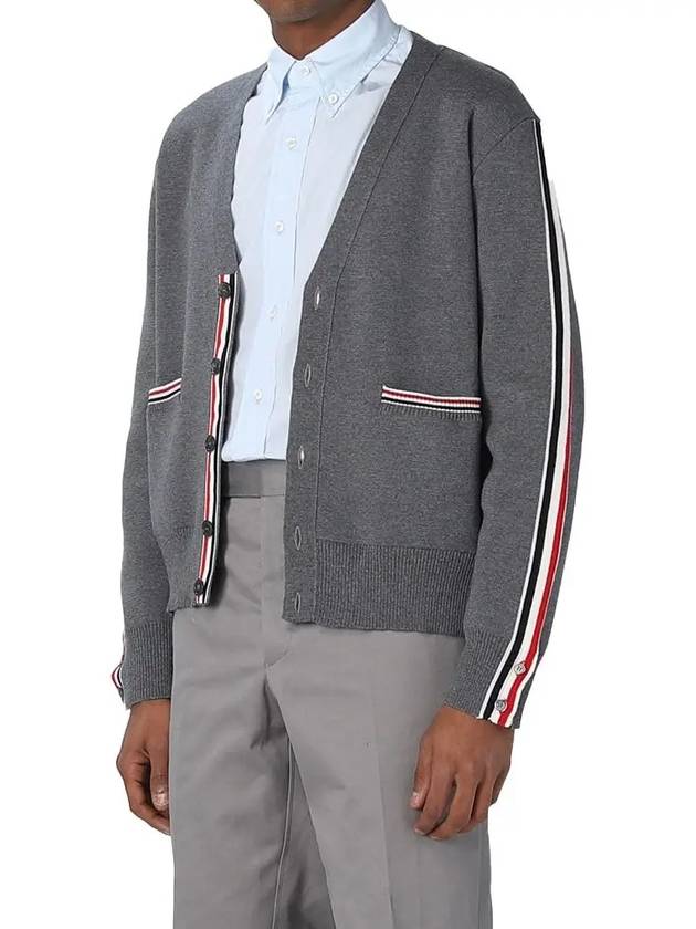 Men's Navy Side Intarsia Milano Stitch Wool Cardigan Grey - THOM BROWNE - BALAAN 2