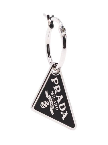 Triangle Logo Pendant Silver Earrings Black - PRADA - BALAAN 1