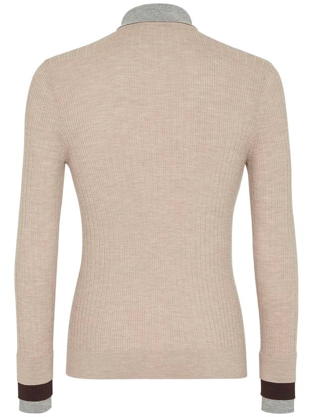 Shirt Collar Wool Sweatshirt Beige - FENDI - BALAAN 3