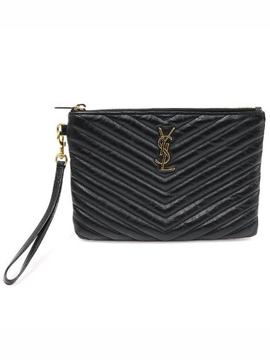 379039 Black Matelasse Classic Monogram Small Strap Pouch Clutch - SAINT LAURENT - BALAAN 1