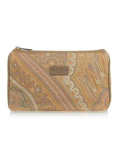 Profumi Logo Patch Zipper Pouch Bag Beige - ETRO - BALAAN 1