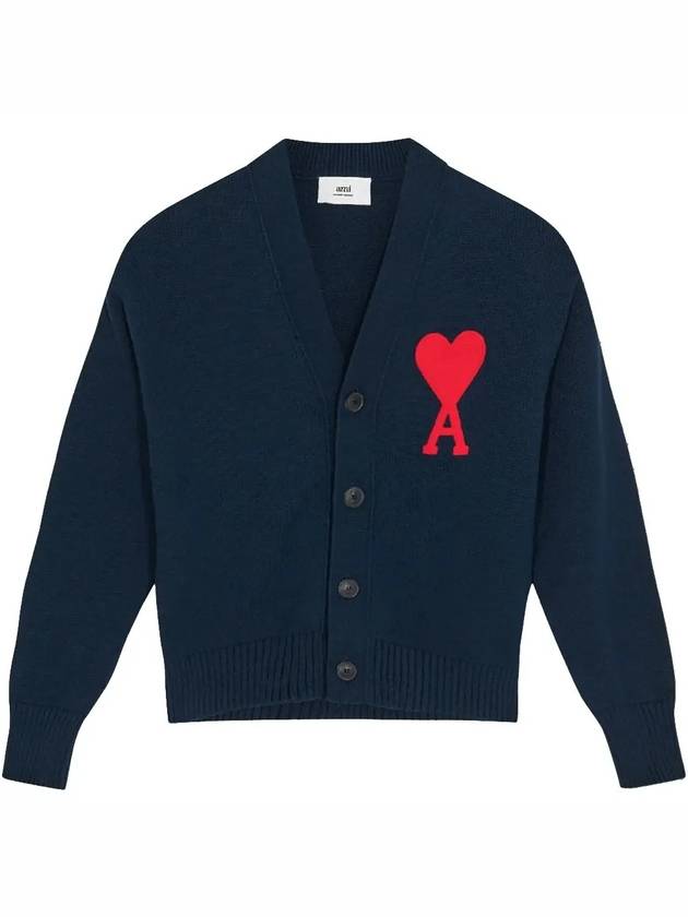 Men's Big Heart Logo Patch Overfit Cardigan Navy - AMI - BALAAN 3