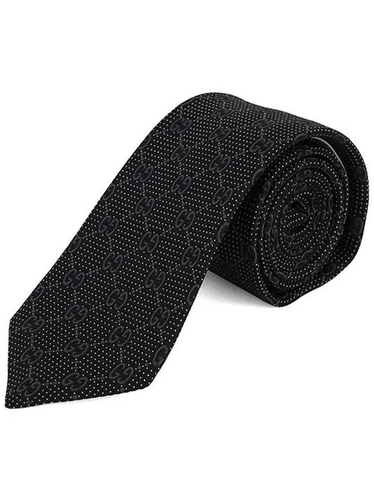 Men's GG Dot Pattern Silk Necktie Black - GUCCI - BALAAN 2