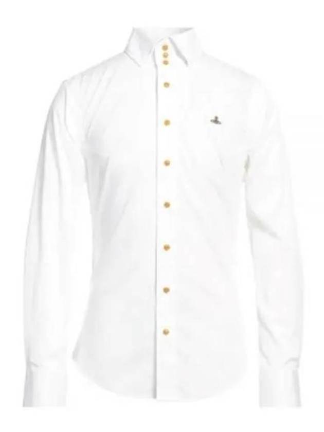 Embroidered Logo Big Collar Cotton Long Sleeve Shirt White - VIVIENNE WESTWOOD - BALAAN 2