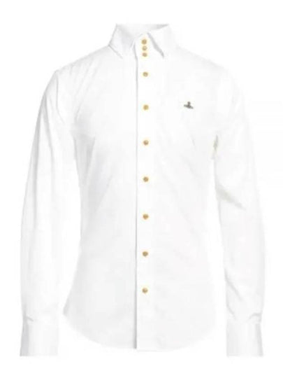 Embroidered Logo Big Collar Cotton Long Sleeve Shirt White - VIVIENNE WESTWOOD - BALAAN 2