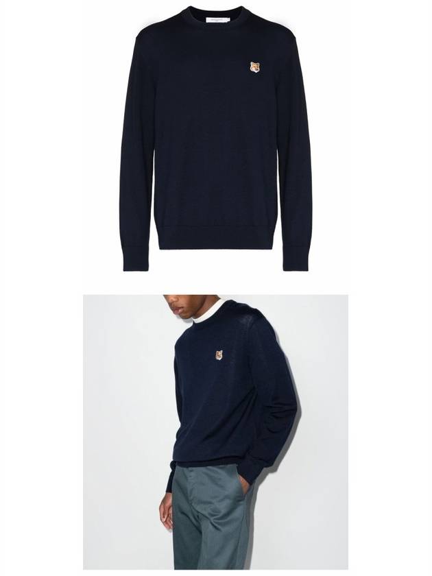 Fox Head Patch Regular Round Neck Pullover Knit Top Navy - MAISON KITSUNE - BALAAN 6