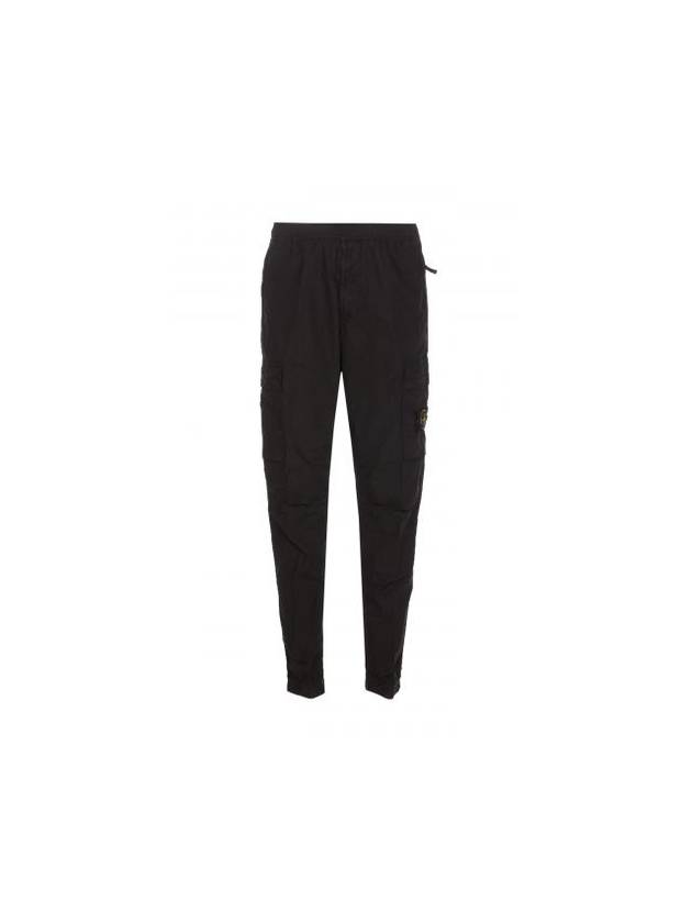 Stretch Cotton Tela Paracadute Cargo Straight Pants Black - STONE ISLAND - BALAAN 1