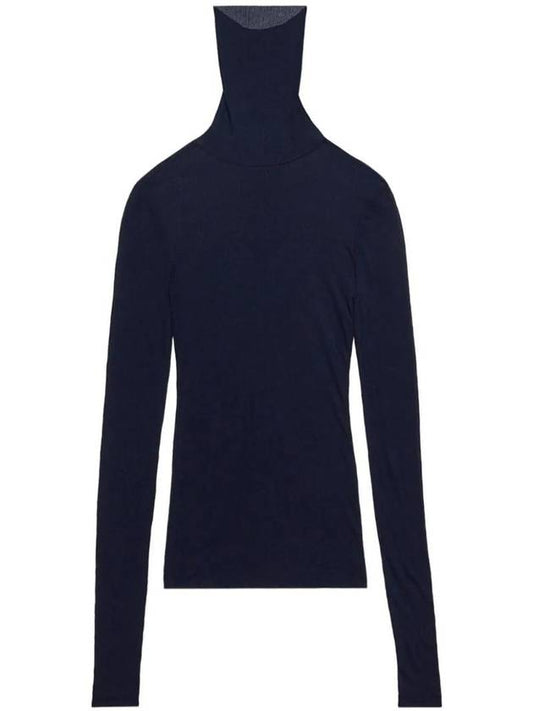 Rib Viscose Blend Turtleneck Navy - AMI - BALAAN 1