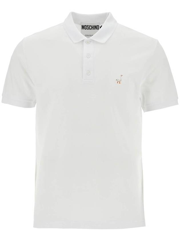 white cotton polo with delicate embroidery - MOSCHINO - BALAAN 1