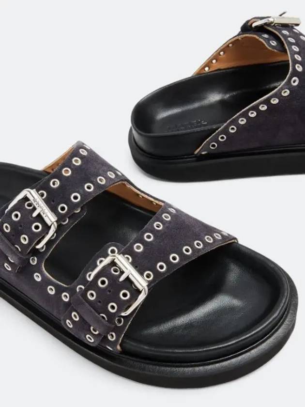 Lennya Eyelet Leather Slippers Black - ISABEL MARANT - BALAAN 3