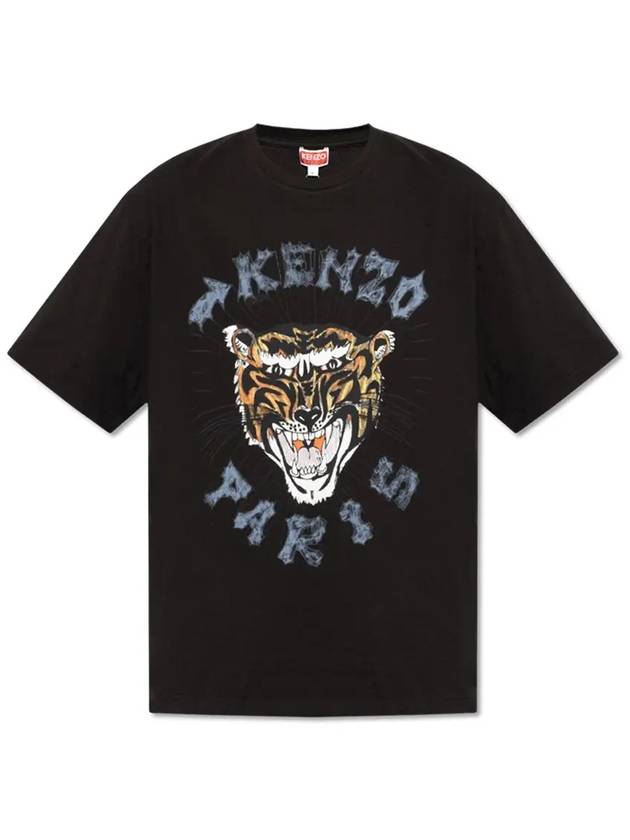 Tiger Logo Printed Cotton Short Sleeve T-Shirt Black - KENZO - BALAAN 2