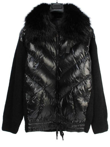 Women's Grenoble Fur Collar Padded Mix Cardigan Black - MONCLER - BALAAN 1