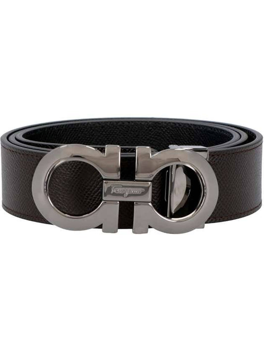 Gancini Reversible Adjustable Hammered Calfskin Leather Belt Black Testa Di Moro - SALVATORE FERRAGAMO - BALAAN 1