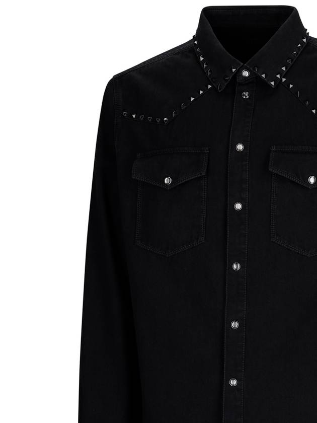 Men's Untitled Studded Denim Long Sleeve Shirt Black - VALENTINO - BALAAN 4