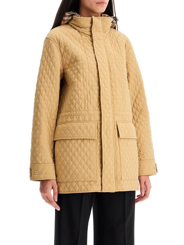 Check Hooded Quilted Jacket Beige - BURBERRY - BALAAN 3