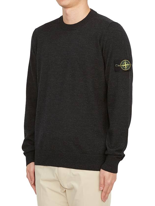 Regular Fit Crew Neck Wool Knit Top Melange Charcoal - STONE ISLAND - BALAAN 3